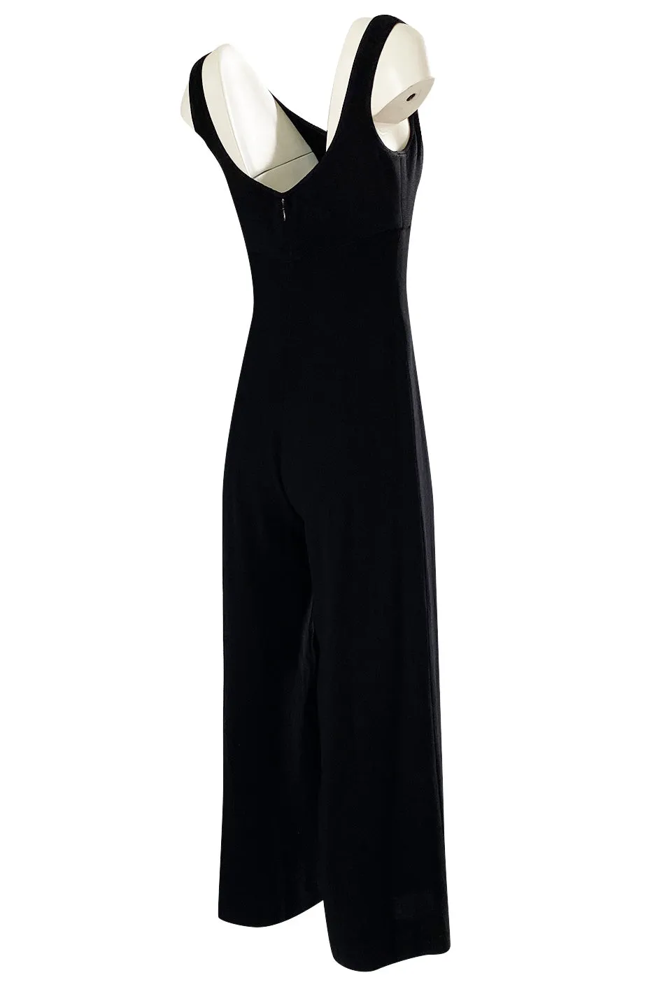 1990s Chanel Black Crepe & Ribbed Jersey Wide Legged Jumpsuit