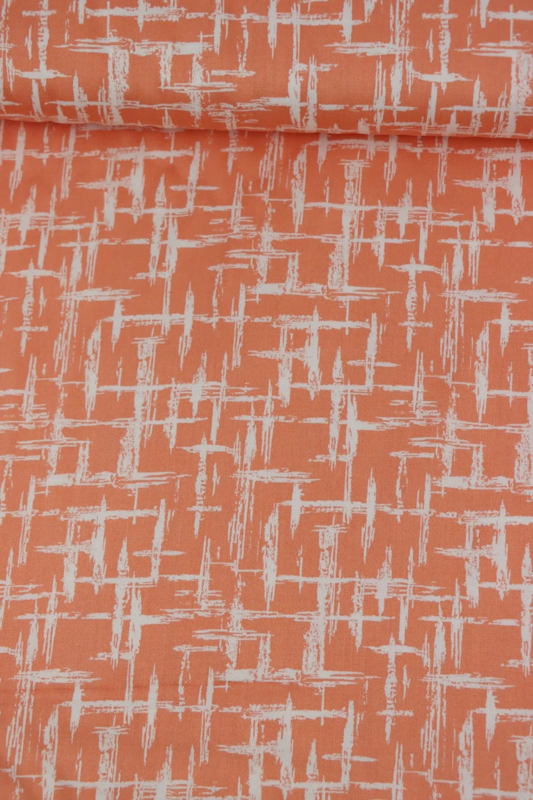 2YD 20IN REMNANT; Grunge Lines on Melon Viscose Satin