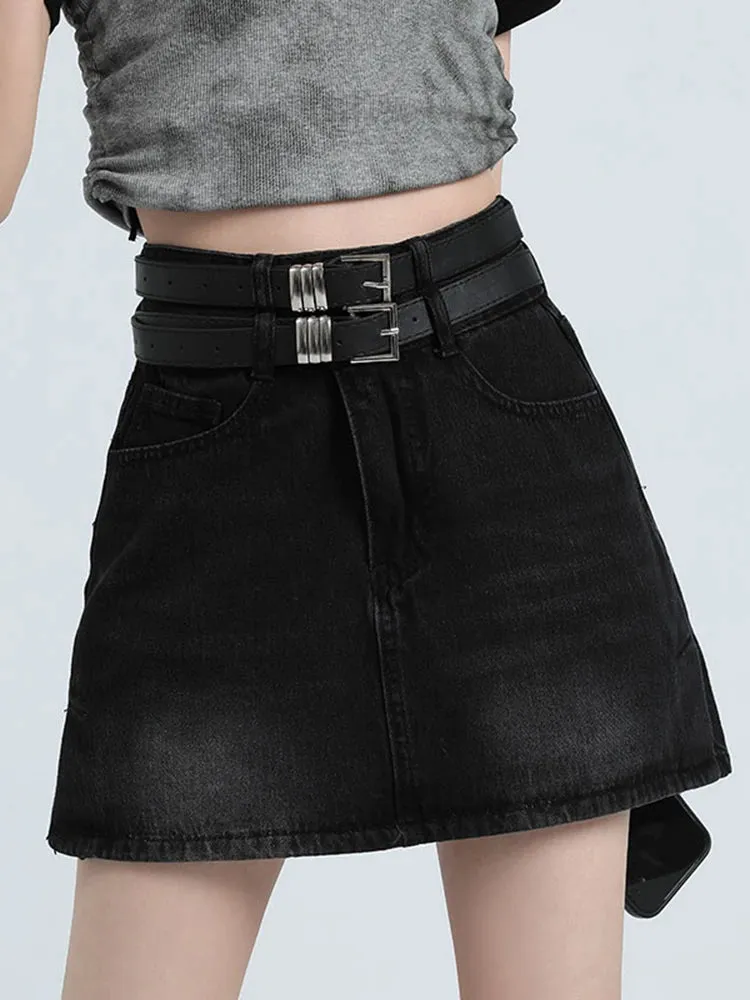 Advbridge -  Fashion Belt Skirts Female New Y2k Summer Short Denim Skirt High Waist Skirt Denim Black Sexy Jean Skirt Skirts For Women