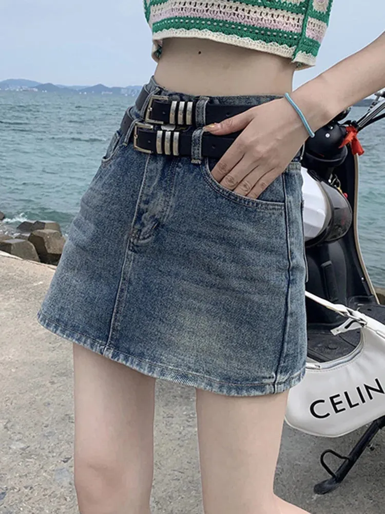 Advbridge -  Fashion Belt Skirts Female New Y2k Summer Short Denim Skirt High Waist Skirt Denim Black Sexy Jean Skirt Skirts For Women