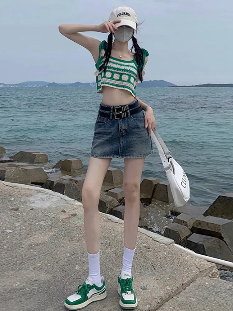 Advbridge -  Fashion Belt Skirts Female New Y2k Summer Short Denim Skirt High Waist Skirt Denim Black Sexy Jean Skirt Skirts For Women