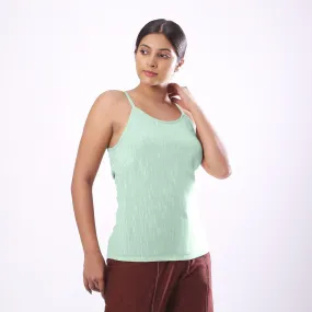 Aqua Yarn Dyed Cotton Round Neck Spaghetti Top