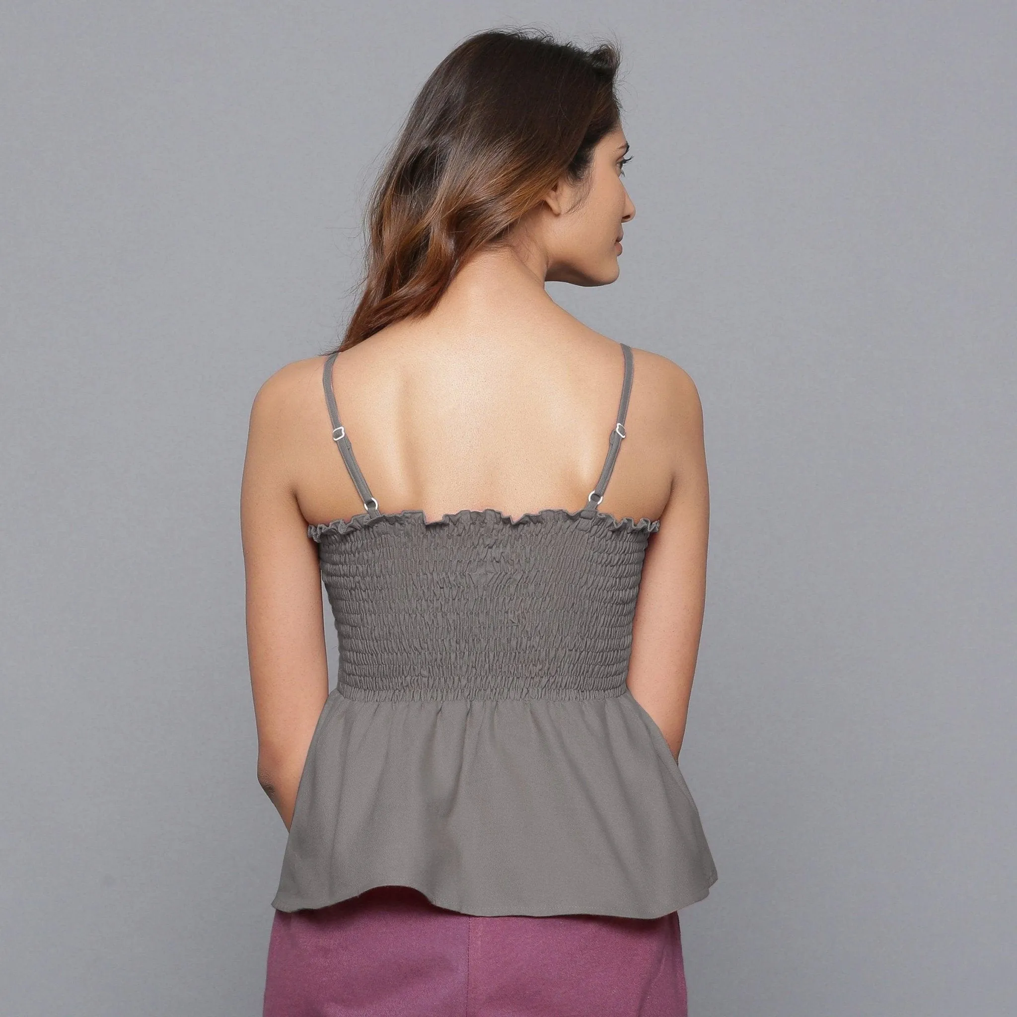 Ash Grey Warm Cotton Flannel Gathered Top