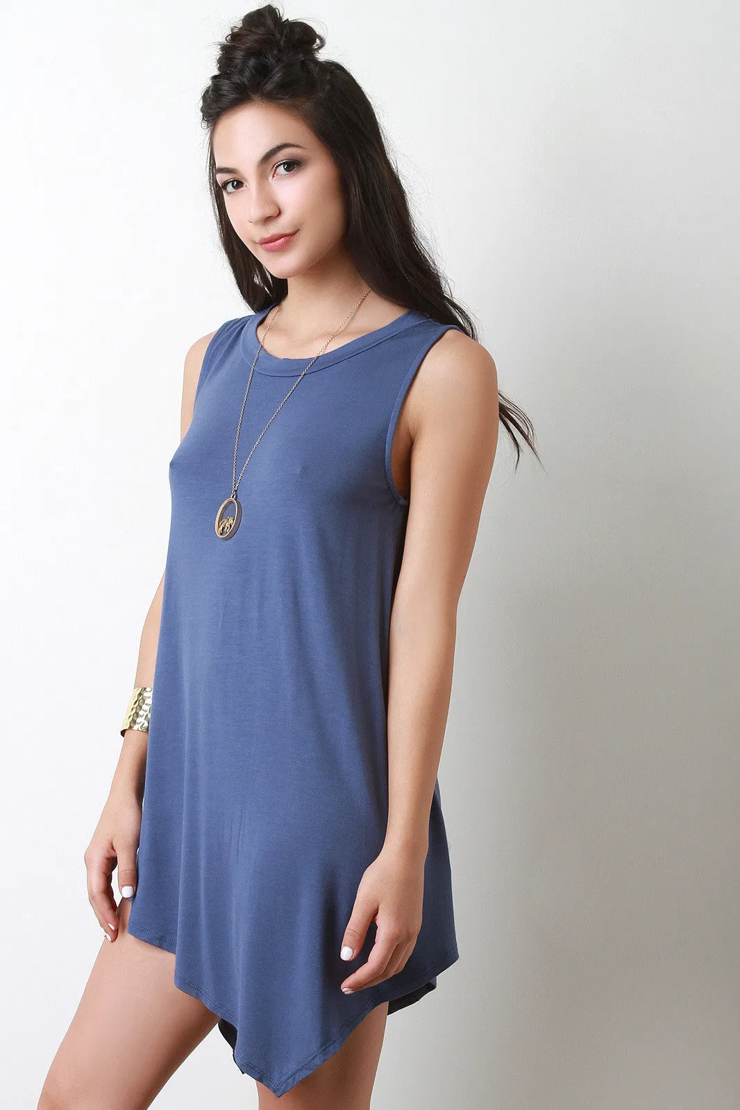 Asymmetrical Hem Sleeveless Shift Dress