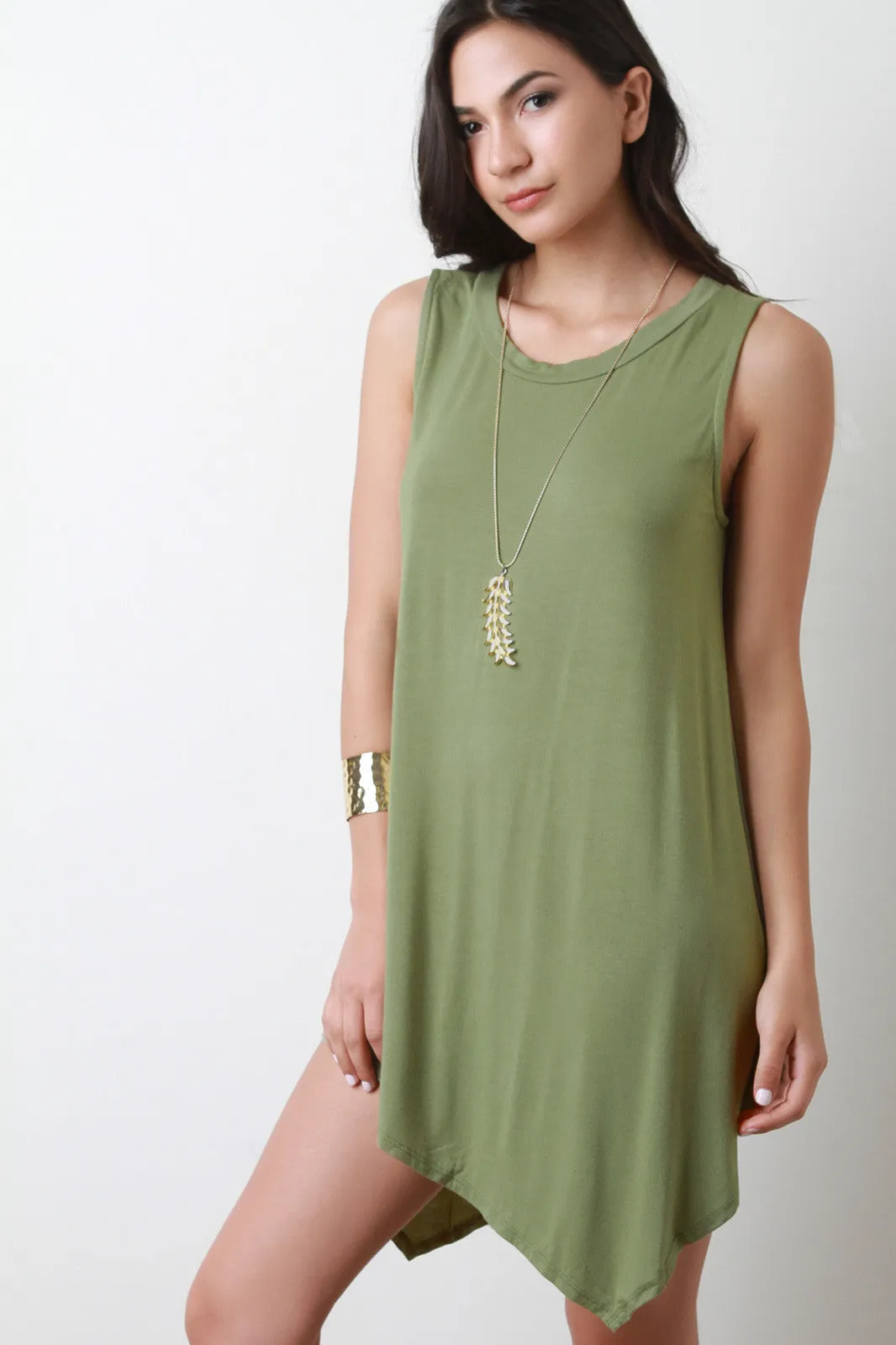 Asymmetrical Hem Sleeveless Shift Dress