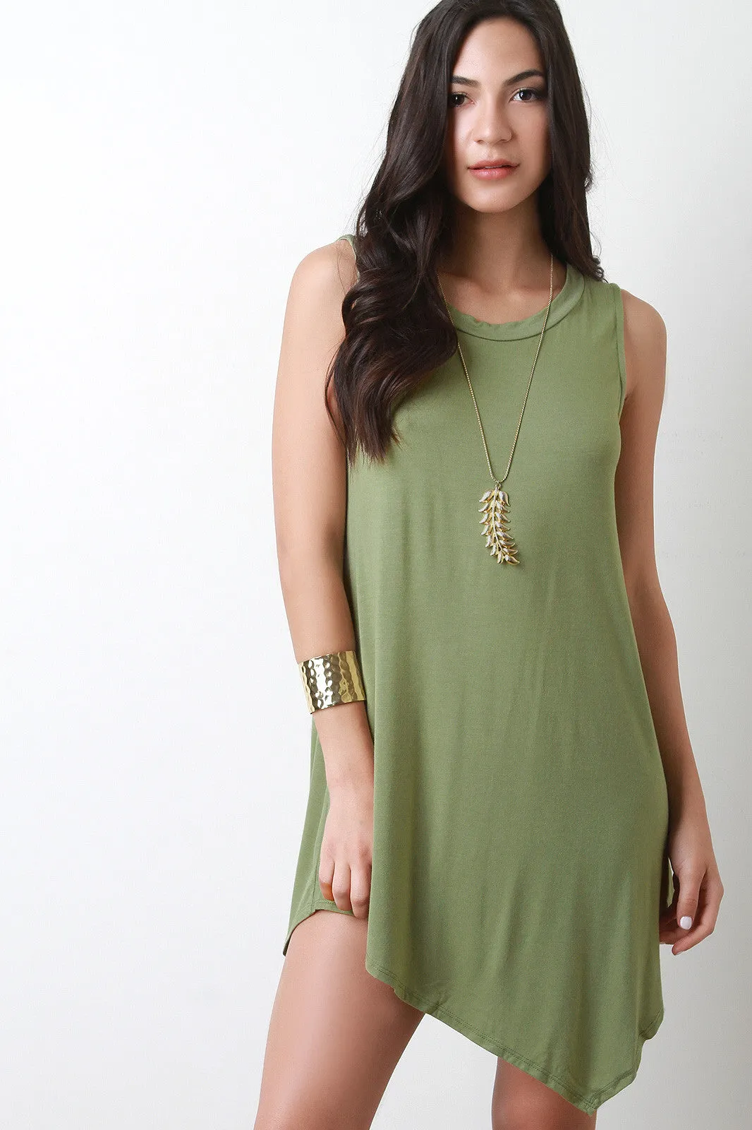 Asymmetrical Hem Sleeveless Shift Dress