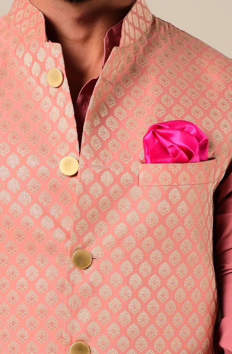 Ballet Pink And Golden Brocade Half Jodhpuri Jacket