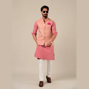 Ballet Pink And Golden Brocade Half Jodhpuri Jacket