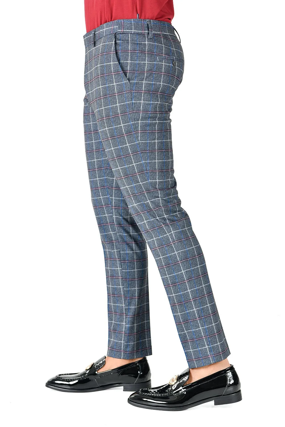 Barabas Deap Sea Poke  Slim Plaid Pants CP124 Grey/Pink