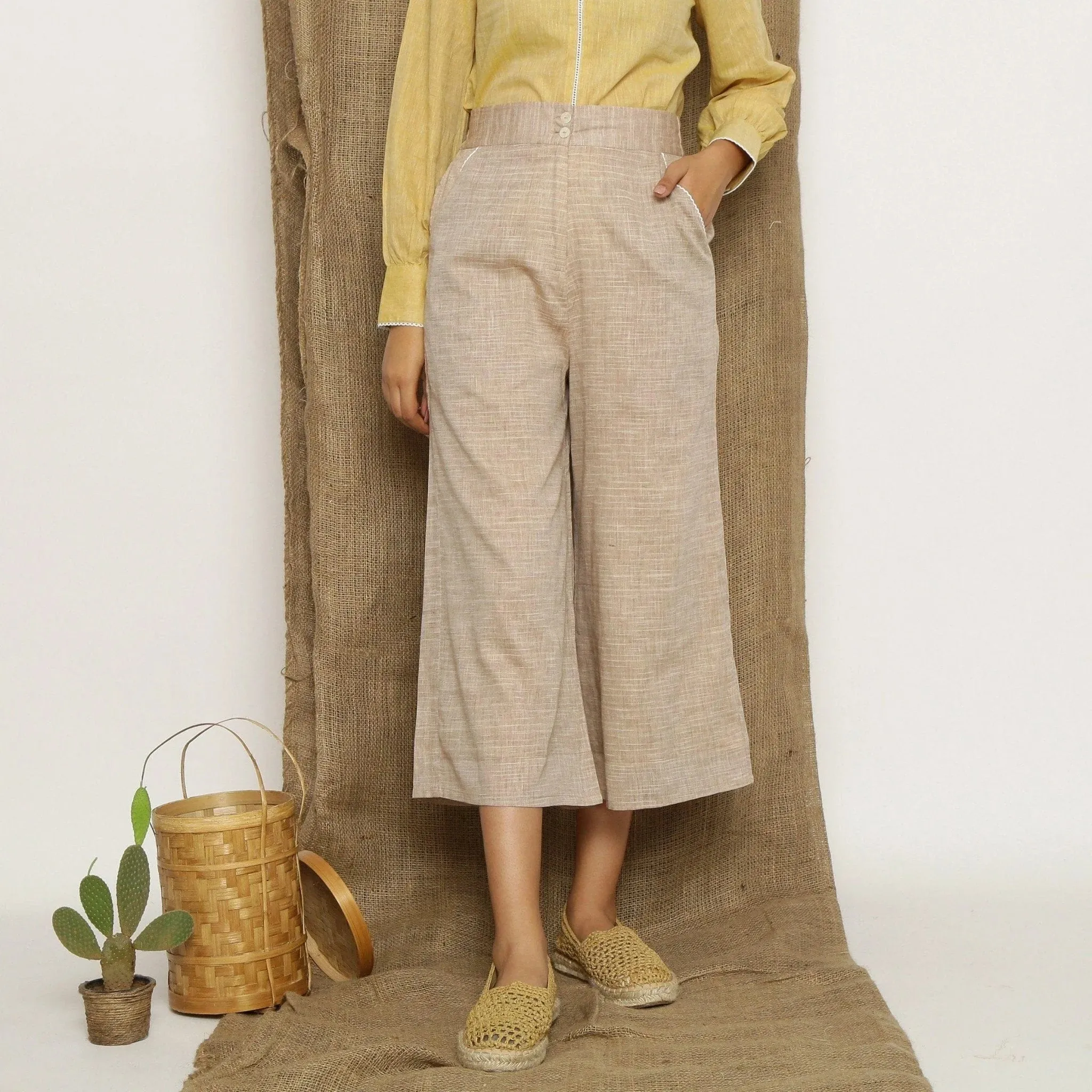 Beige Handspun Cotton Wide Legged Culotte