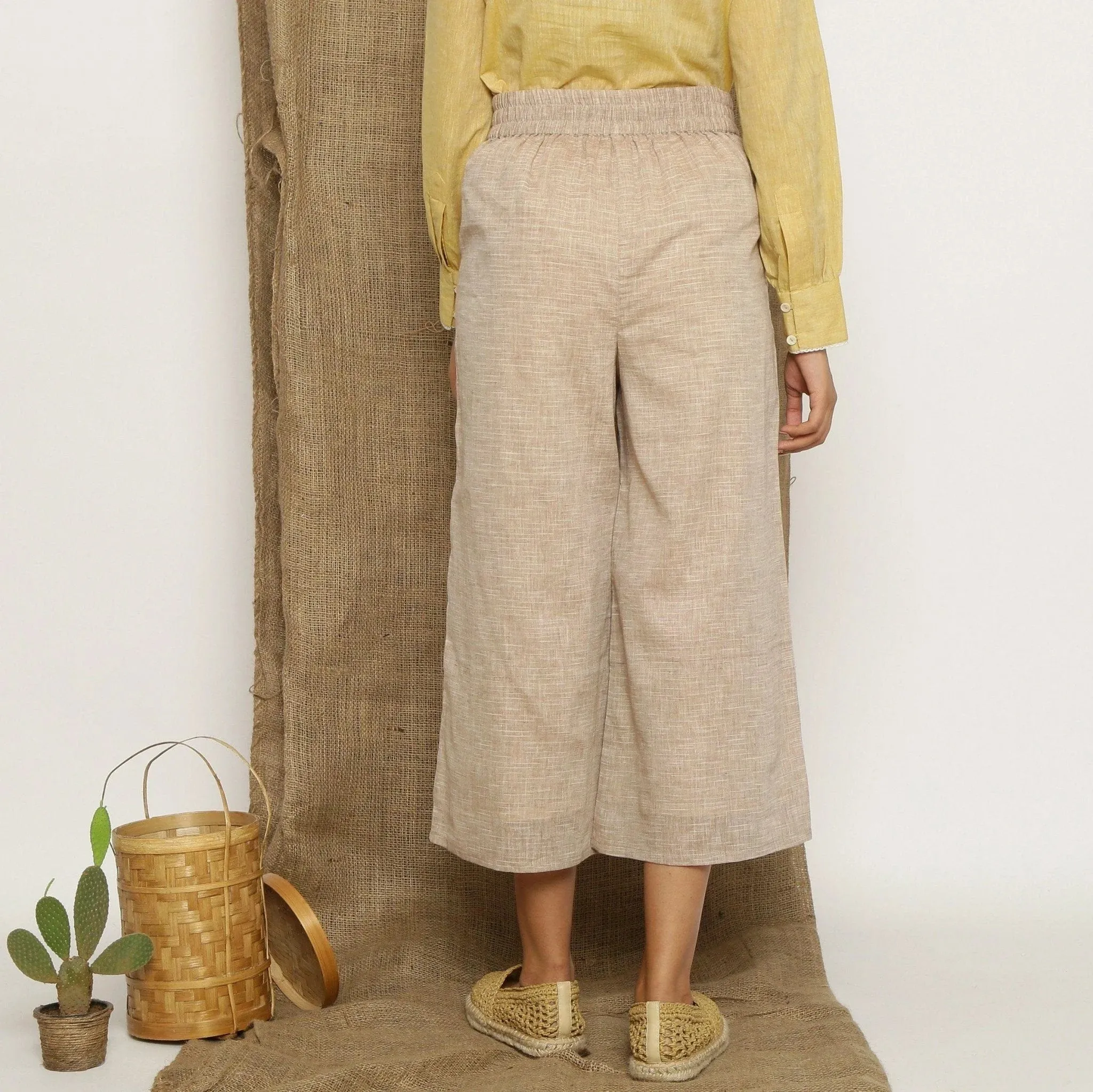 Beige Handspun Cotton Wide Legged Culotte