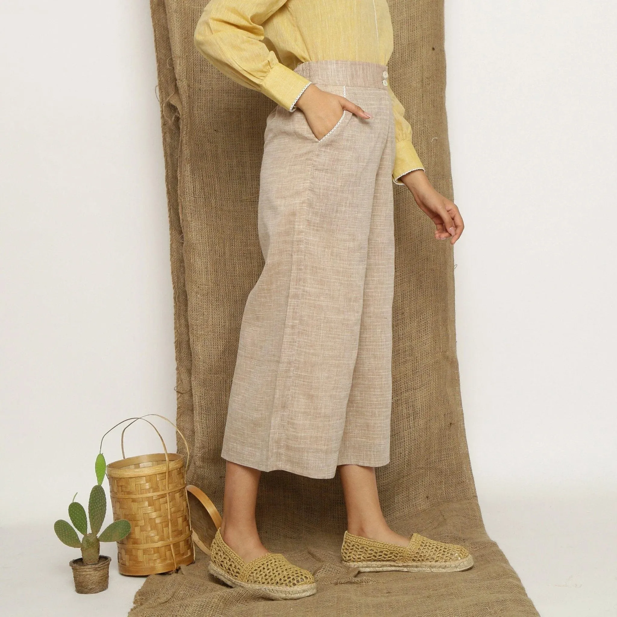 Beige Handspun Cotton Wide Legged Culotte