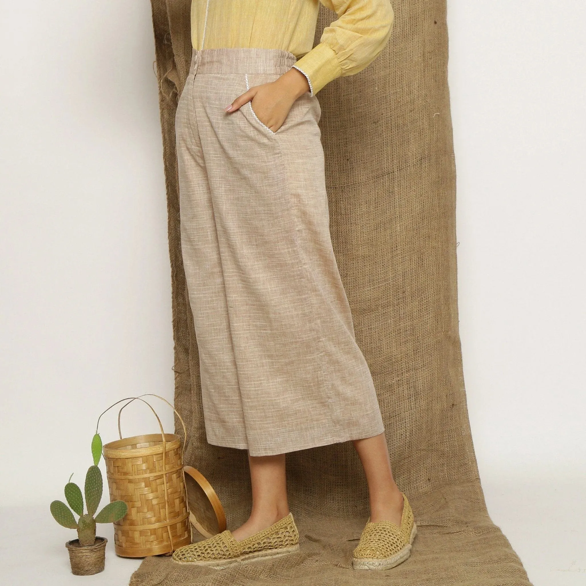 Beige Handspun Cotton Wide Legged Culotte