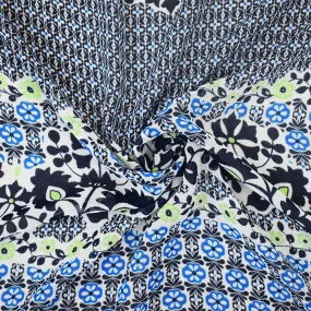 Black-Blue-Multi Abstract Floral Printed Poly Chiffon Woven Fabric