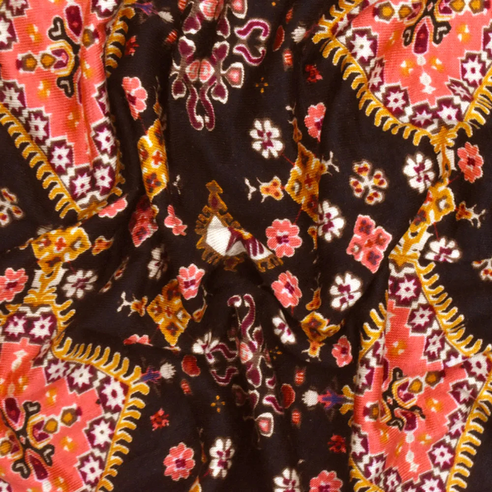 Black-Dijon-Multi Diamond Crest Printed Rayon Stretch Jersey Knit Fabric