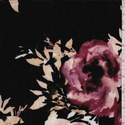 Black/Pink/Multi Floral Print Stretch Velvet Knit Fabric