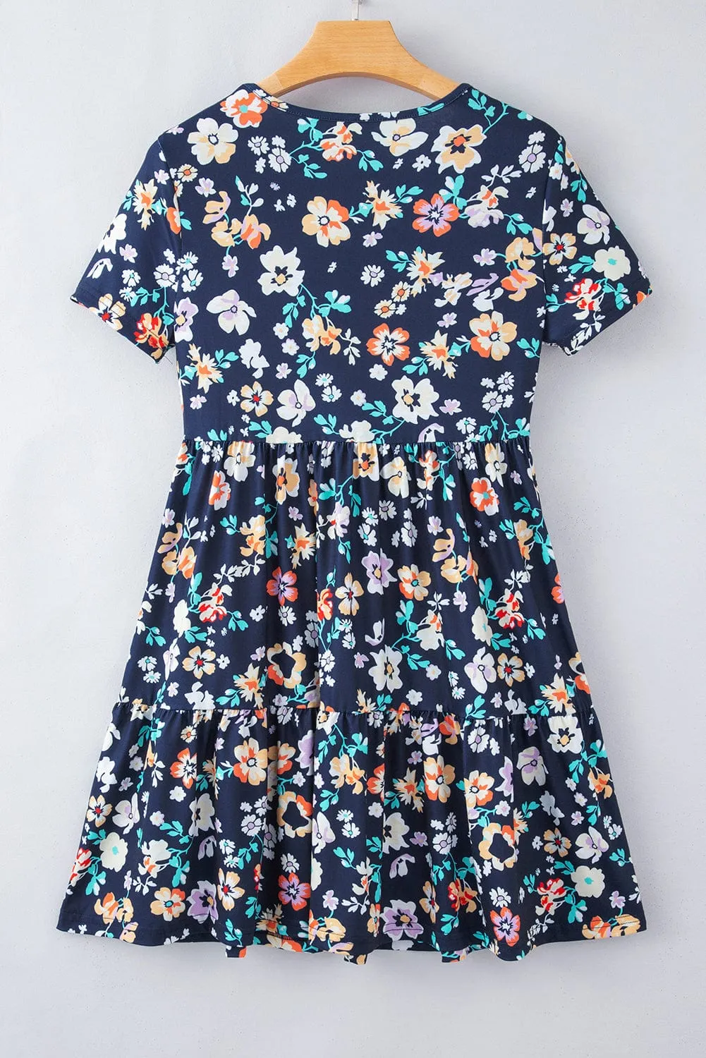 Blue Floral Ruffle Skirt Shift Dress