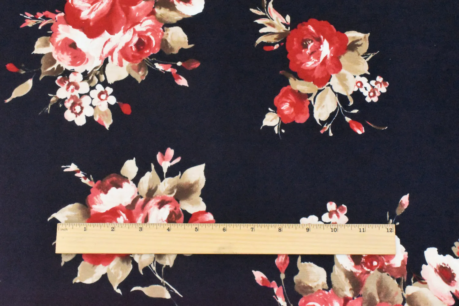 Blue-Red-Multi Floral Printed Stretch Rayon Spandex Jersey Knit Fabric