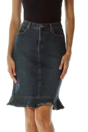 Blue Ruffled Denim Skirt