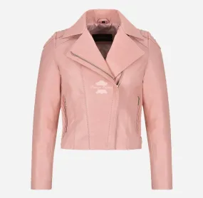 BLUSH BREEZE Soft Pink Lamb Napa Leather Biker Jacket