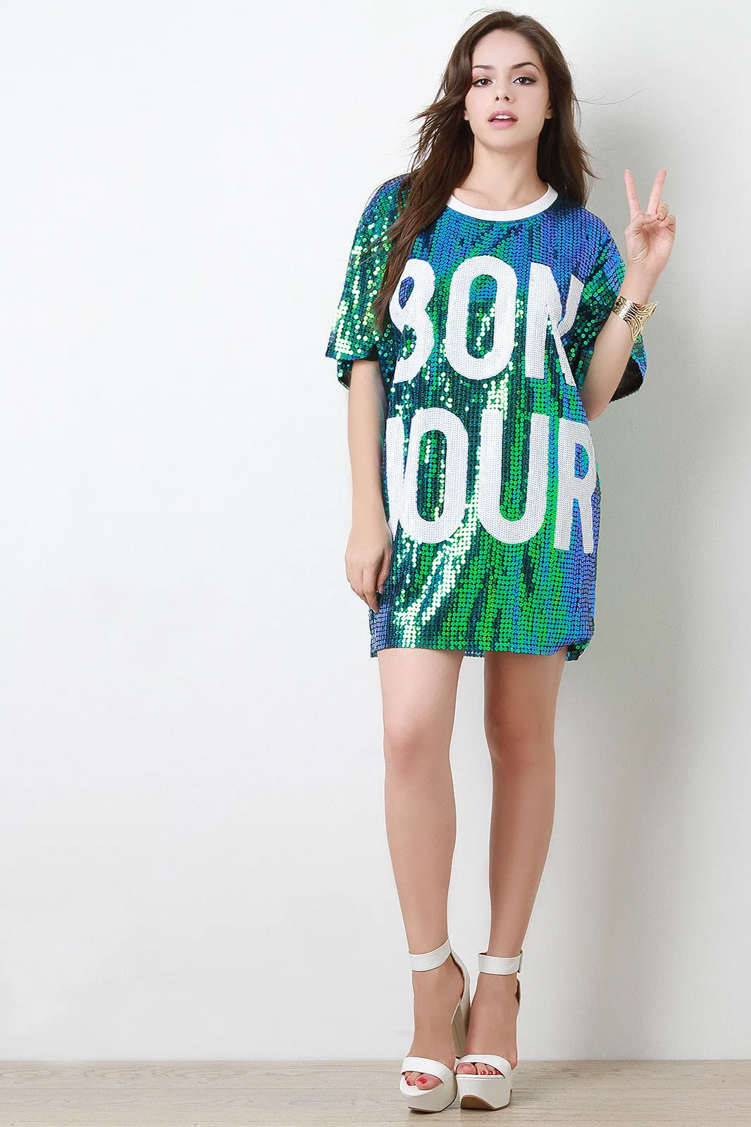 Bon Jour Sequins Shift Dress