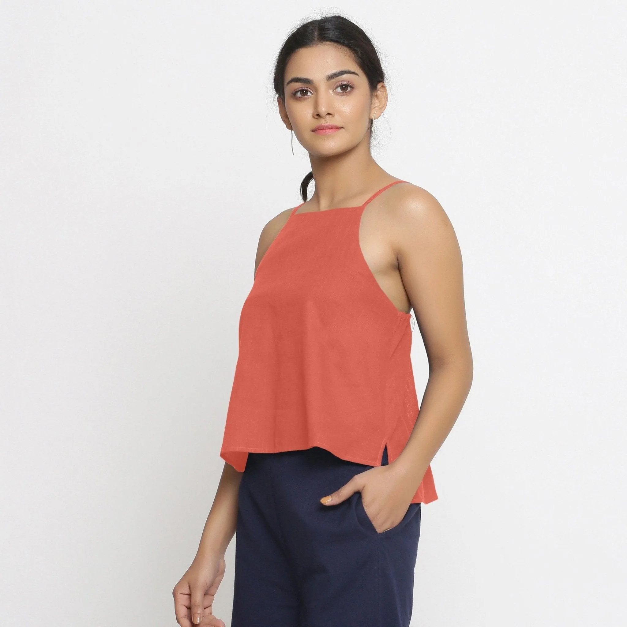 Brick Red 100% Cotton Strap Spaghetti Top