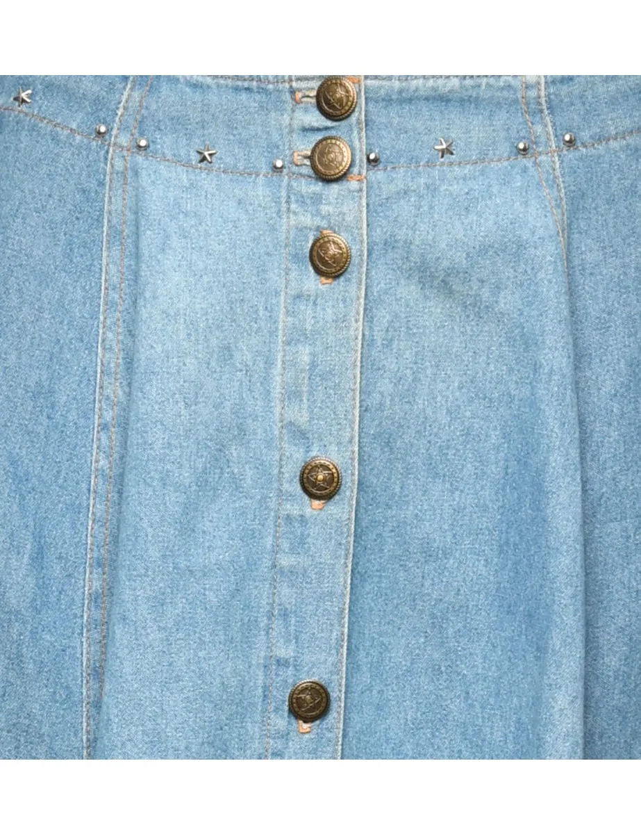 Button Through Denim Skirt - S