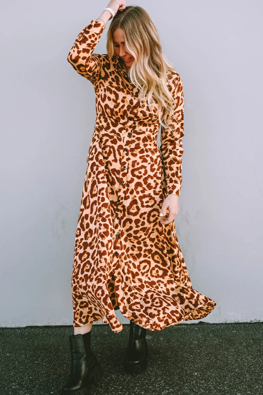 Button-Up Long Sleeve Maxi Dress