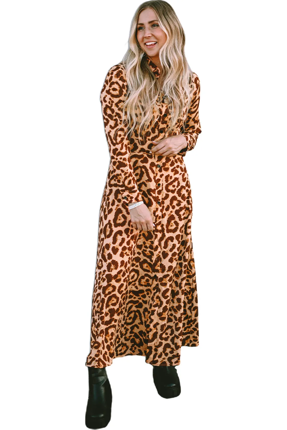 Button-Up Long Sleeve Maxi Dress