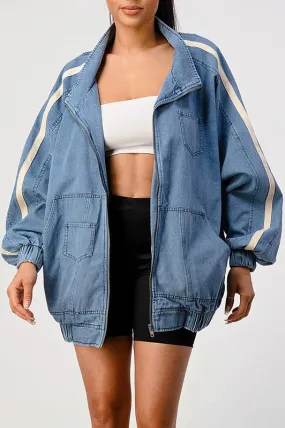 Casual Loose Fit Denim Stripe Jacket