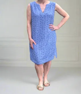 Chambray Dot Notch Neck Dress