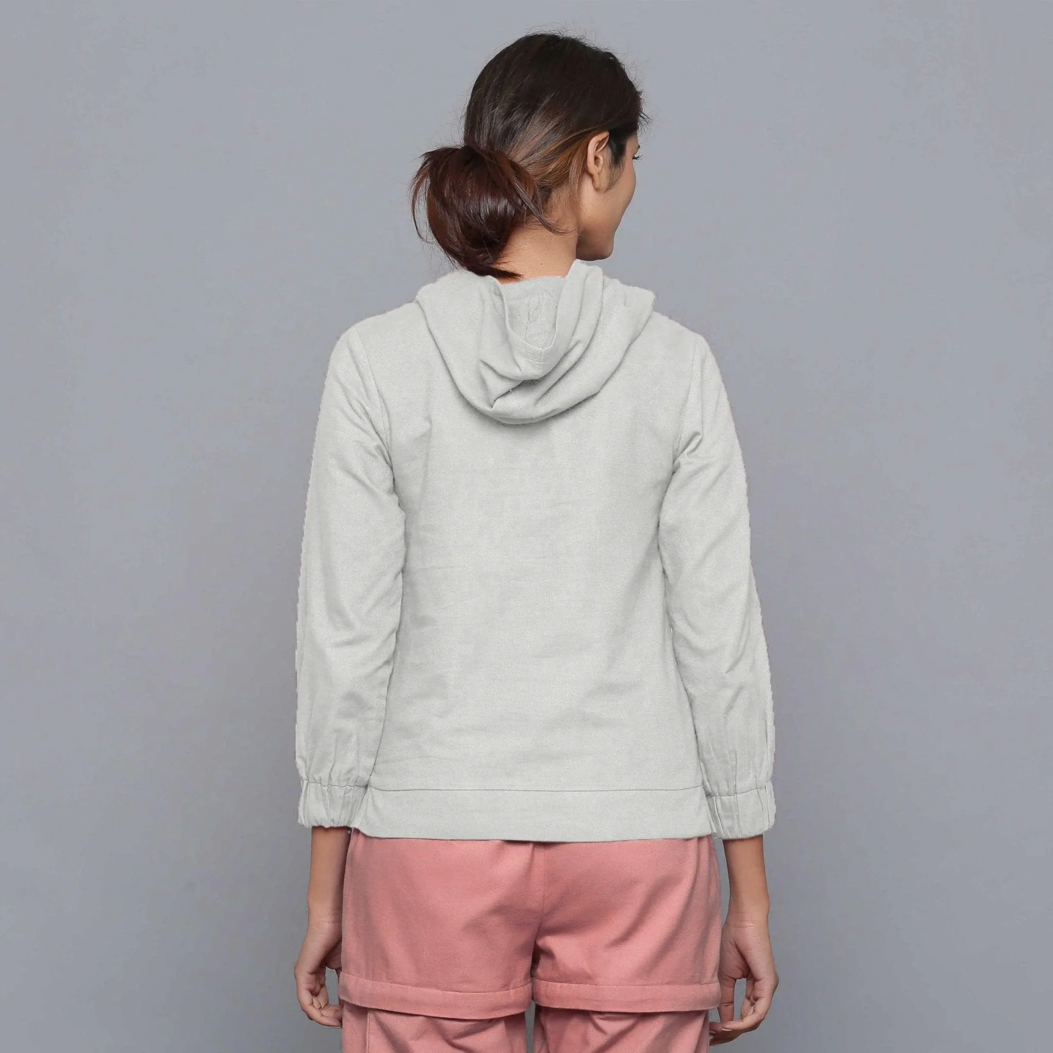 Cloudy Grey Warm Cotton Flannel Hoodie Top