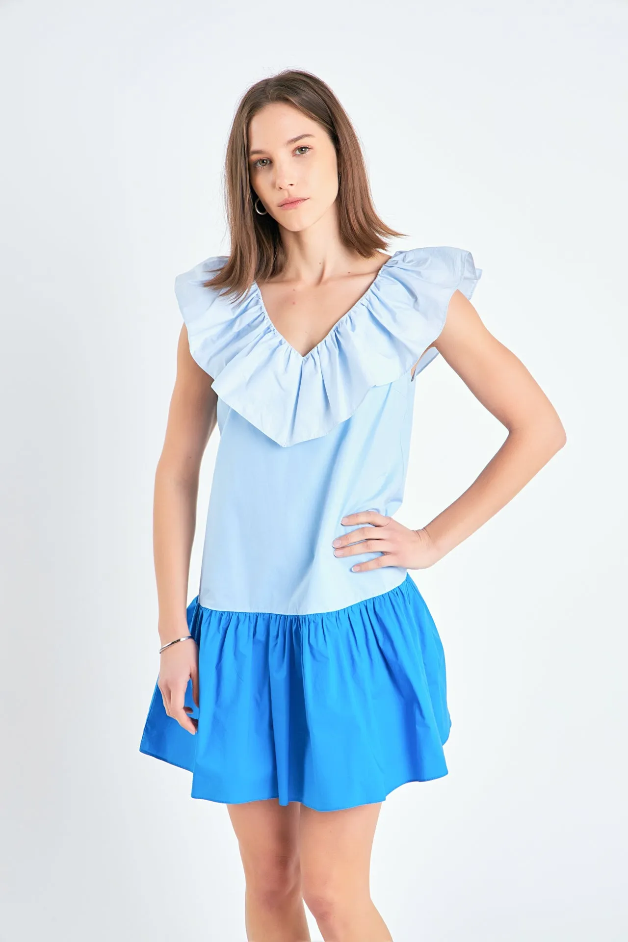 Colorblock Ruffled Shift Dress