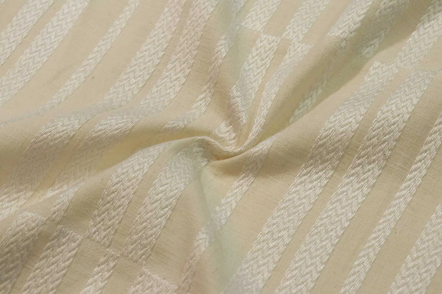 Cream Stripes Cotton Viscose Blend Fabric