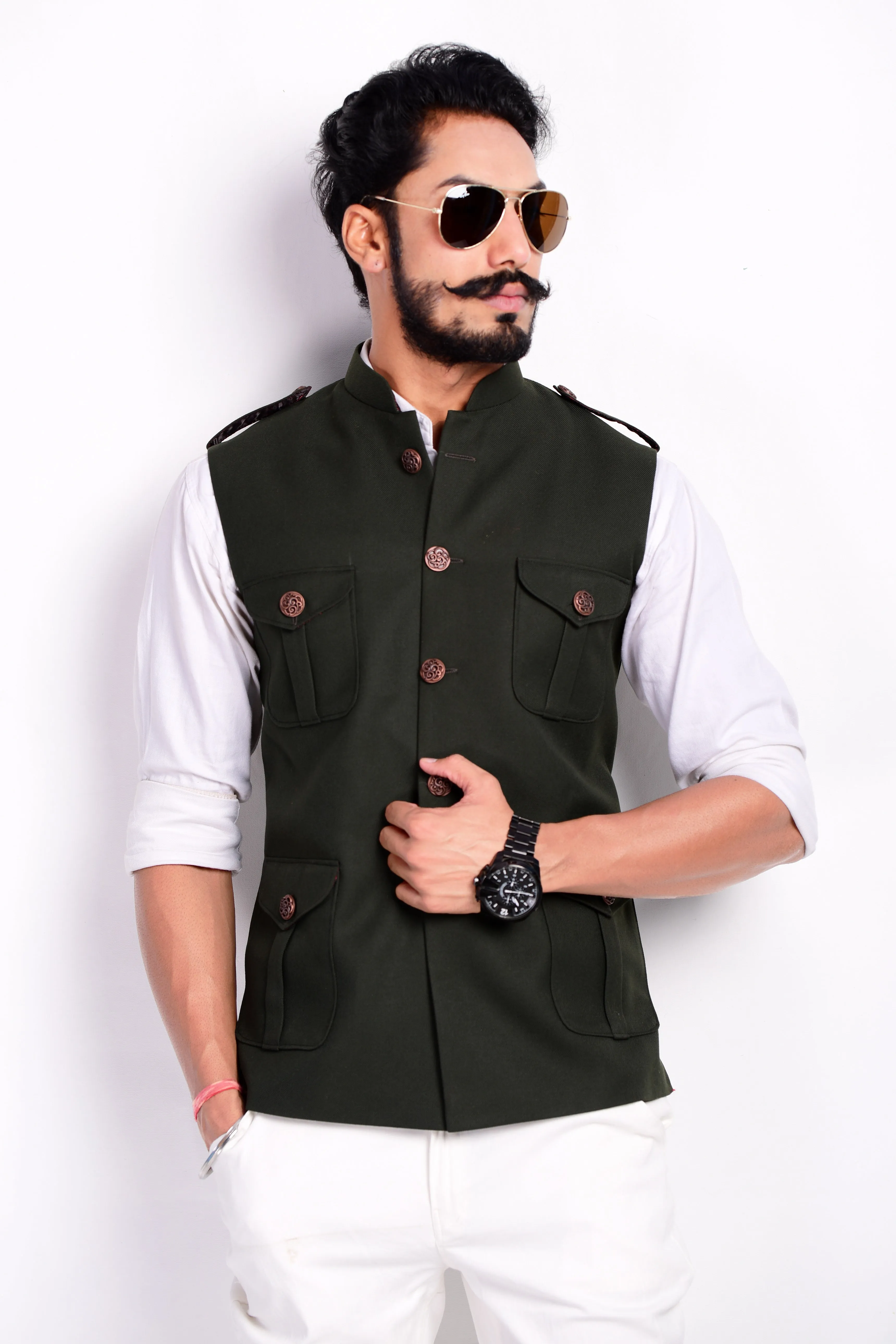 Dark Green Color Semi Hunting Jacket