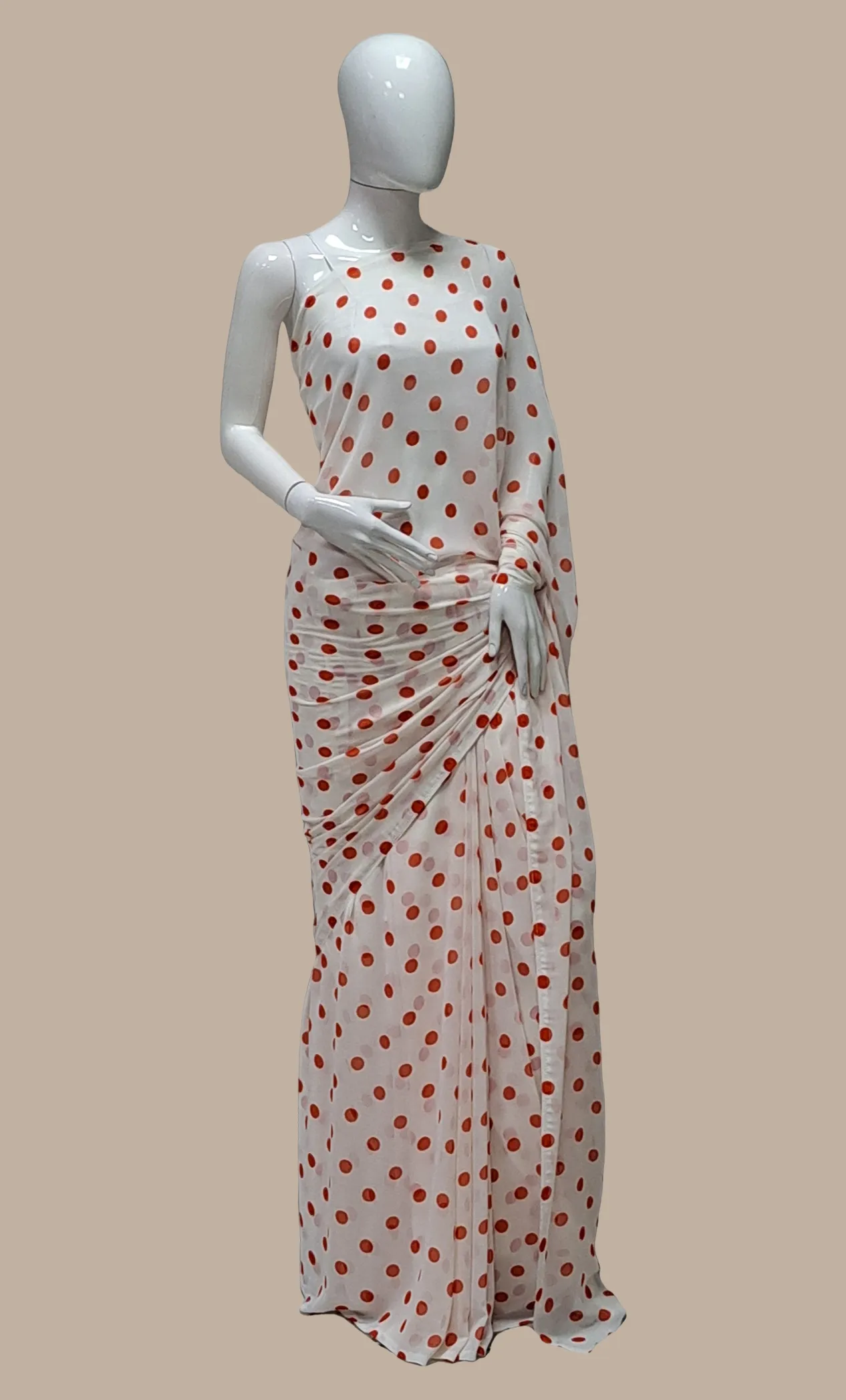 Deep Coral Polka Dot Printed Sari