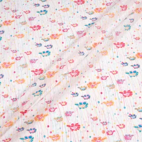 Delicate Multi-Coloured Floral Printed White Cotton