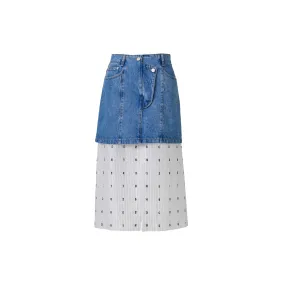 Digital Splicing Denim Skirt