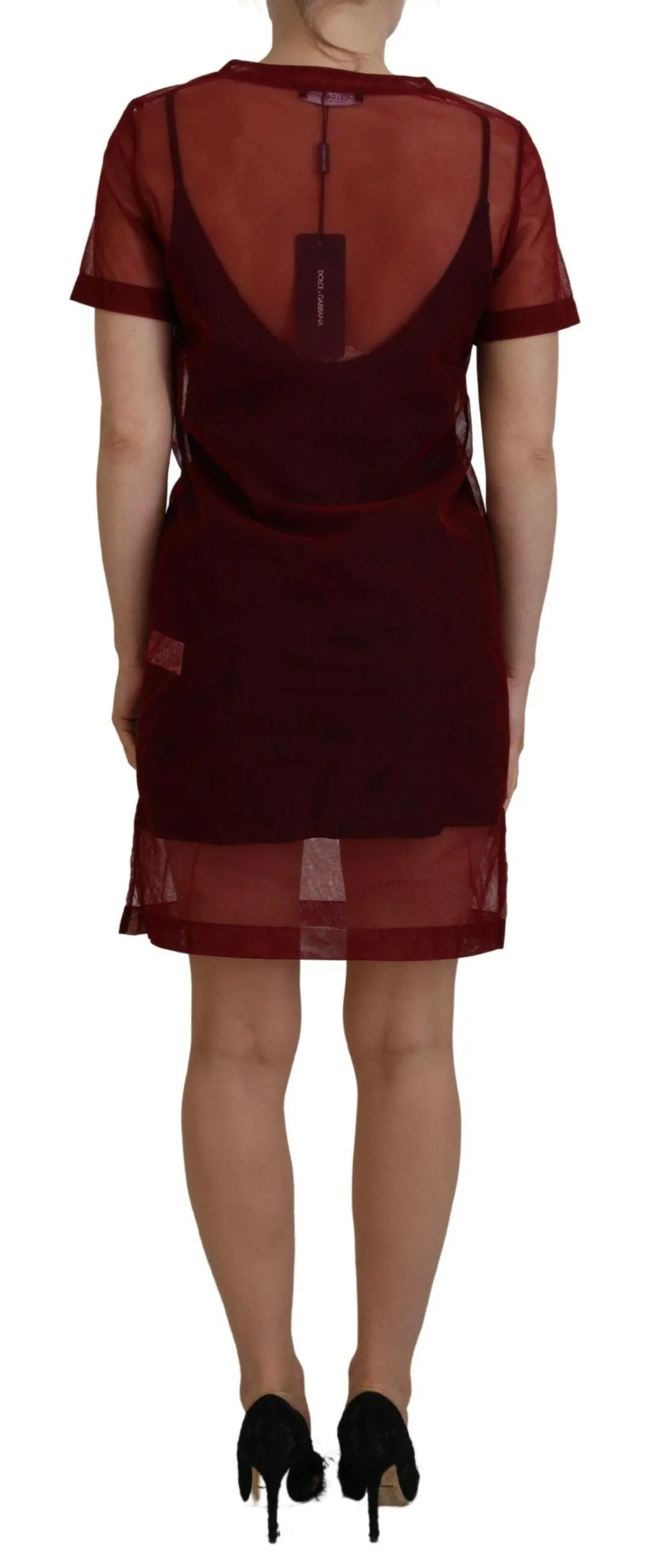 Dolce & Gabbana Maroon Nylon Two Layer Shift Mini Dress