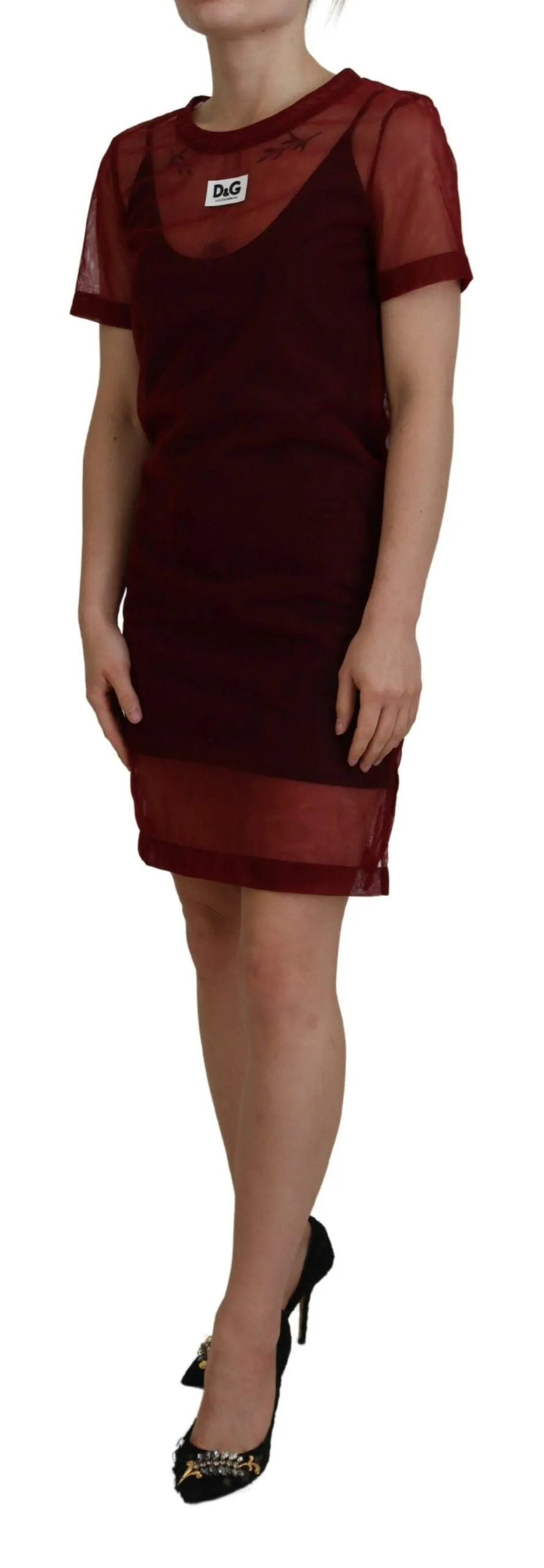 Dolce & Gabbana Maroon Nylon Two Layer Shift Mini Dress