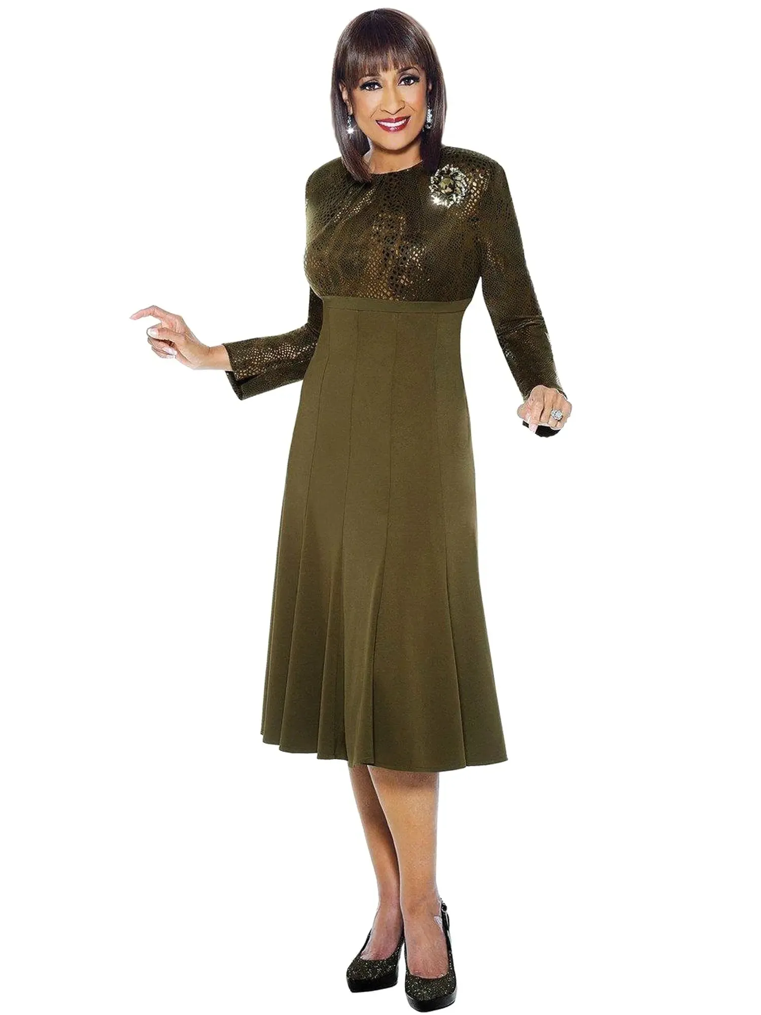 Dorinda Clark-Cole Olive Brooch Dress