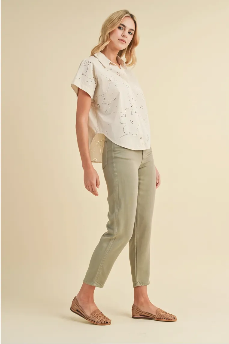 Ecru Floral Eyelet Blouse