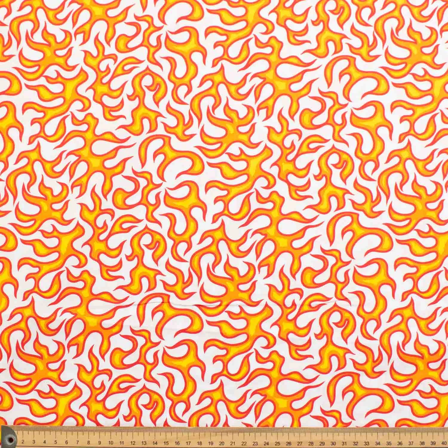 Flame Fire on White Cotton Print