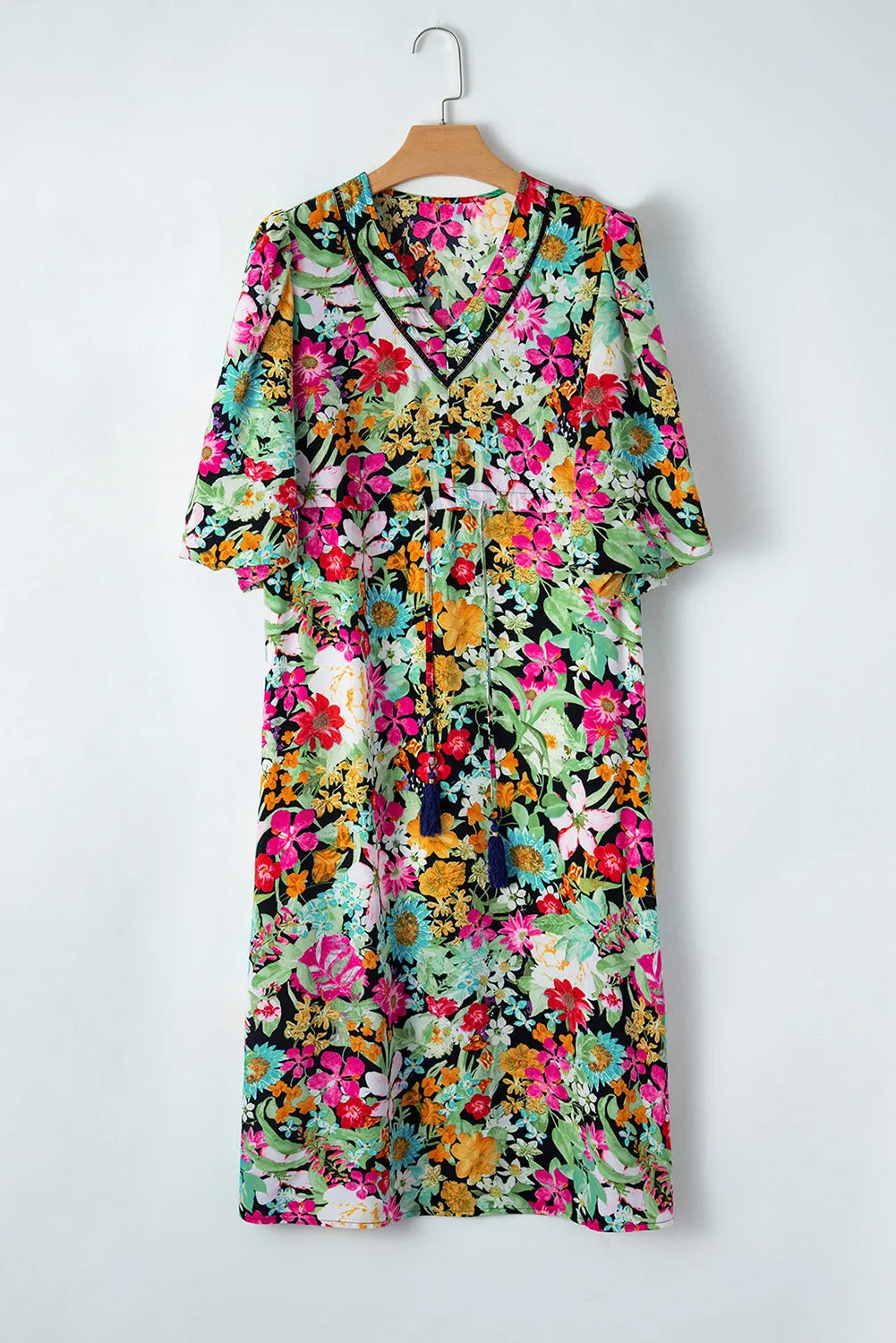 Floral Tassel Drawstring Dress