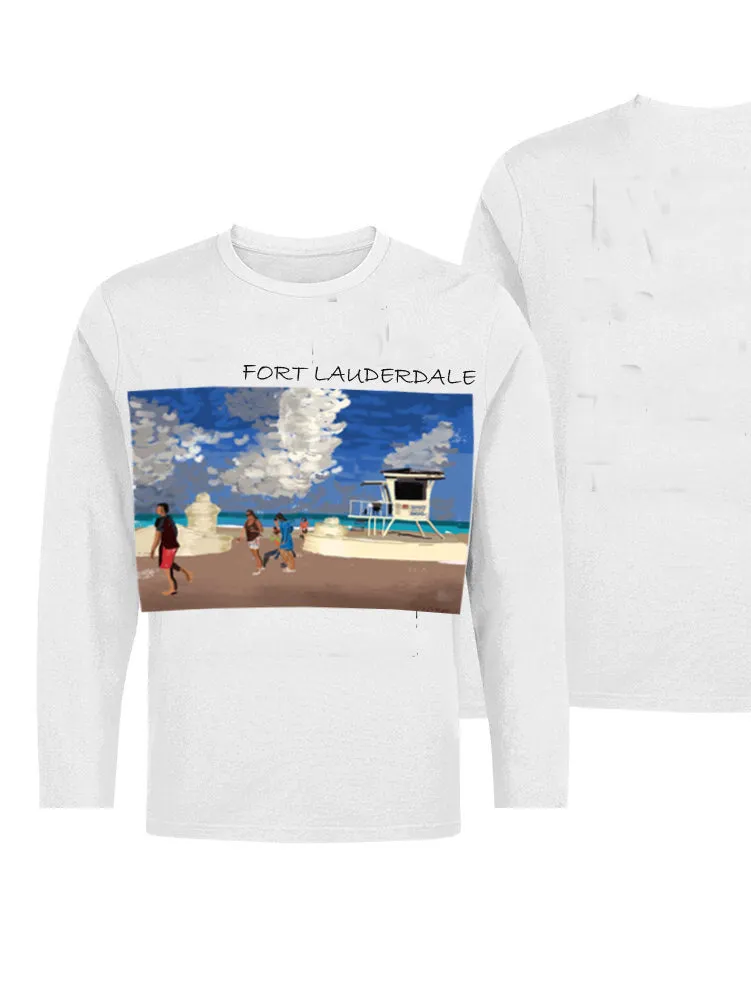 Fort Lauderdale-FL, USA Ashore Travel Shirts-  Series No. 2330010 Artist Handpaint Long Sleeve Shirt EU Size 100% Cotton  High Quality Gifts Tops