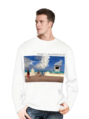 Fort Lauderdale-FL, USA Ashore Travel Shirts-  Series No. 2330010 Artist Handpaint Long Sleeve Shirt EU Size 100% Cotton  High Quality Gifts Tops