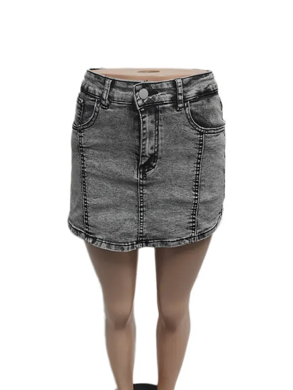 Frayed Denim Skirt with Shorts – Trendy A-Line Mini