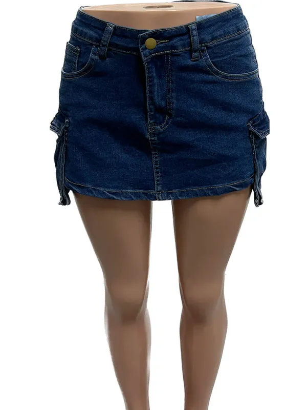 Frayed Denim Skirt with Shorts – Trendy A-Line Mini