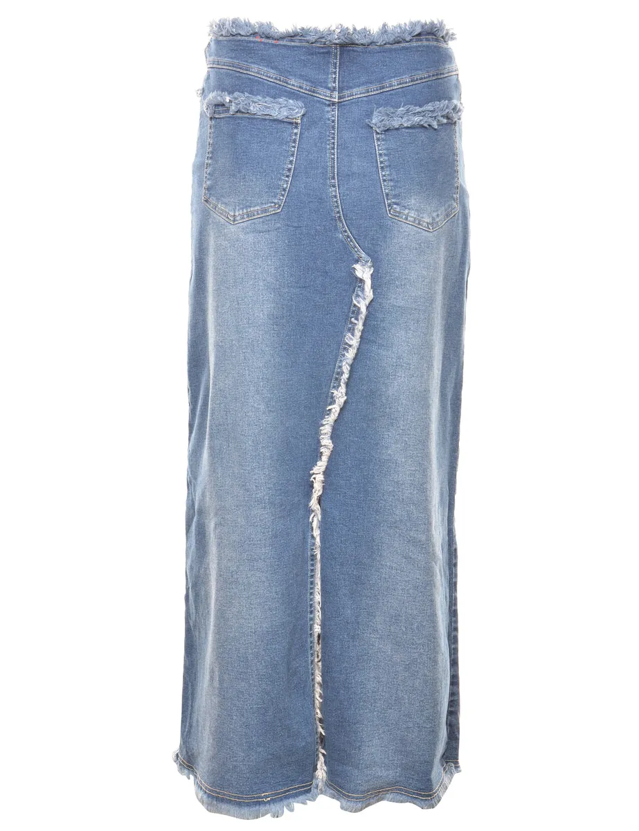 Frayed Edge 1990s Denim Skirt - M