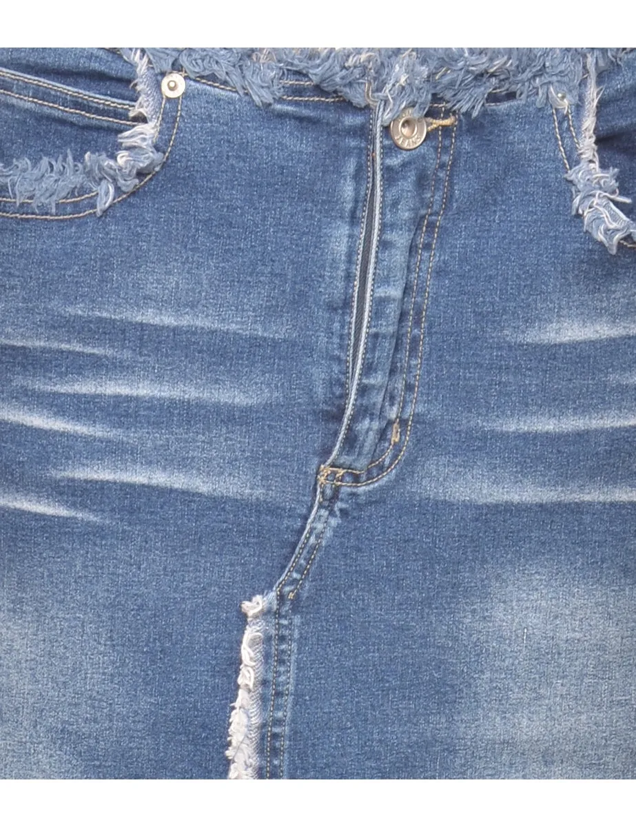 Frayed Edge 1990s Denim Skirt - M